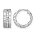 Sterling Silver RH-pltd Polished and Grooved 6.2mm CZ Hoop Earrings