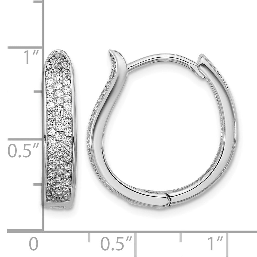 Sterling Silver Rhodium-plated CZ Polished Curved Hinged Hoop Earrings