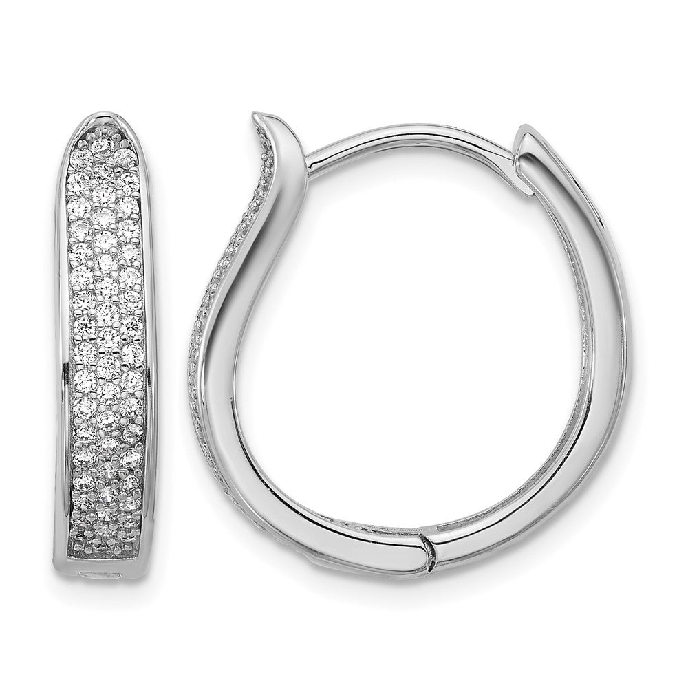 Sterling Silver Rhodium-plated CZ Polished Curved Hinged Hoop Earrings