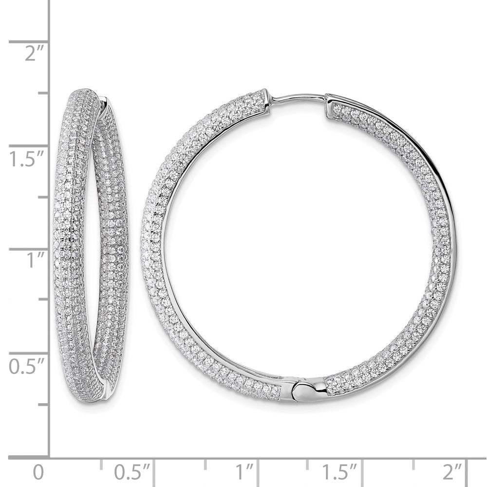 Sterling Silver Rhodium-plated In and Out CZ Pave Hinged Hoop Earrings