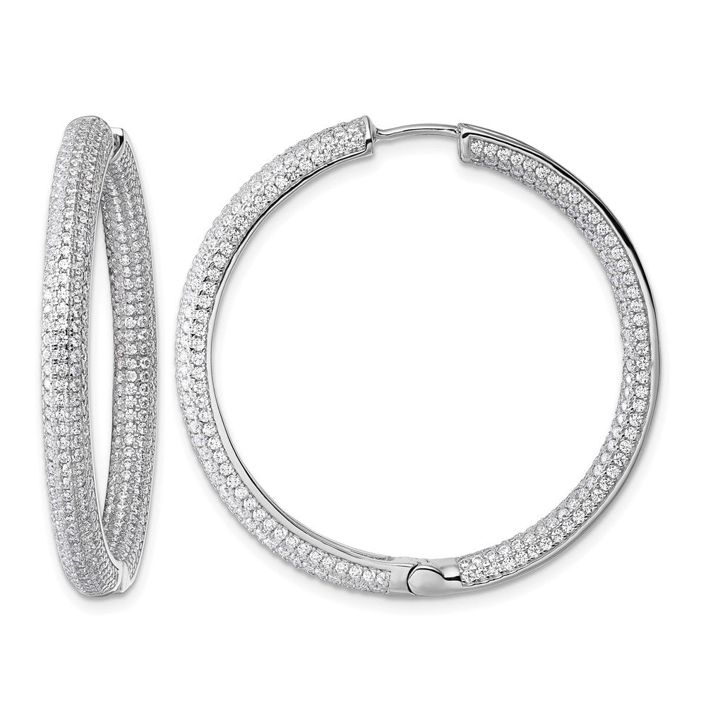 Sterling Silver Rhodium-plated In and Out CZ Pave Hinged Hoop Earrings