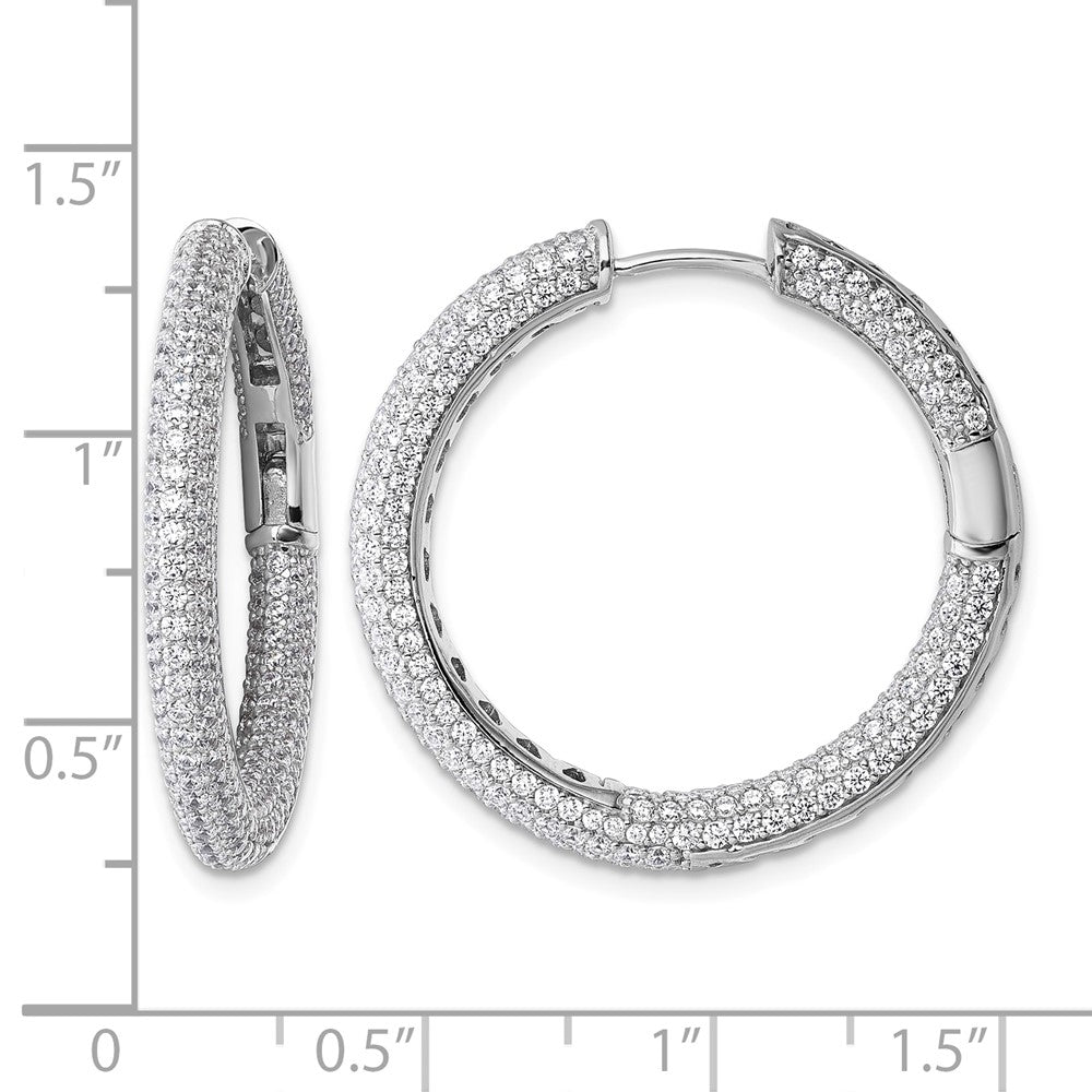 Sterling Silver Rhodium-plated In and Out CZ Pave Hinged Hoop Earrings