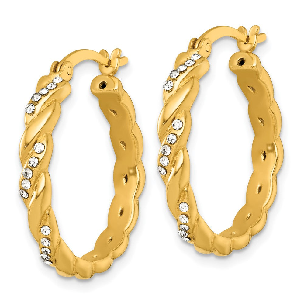 Sterling Silver Gold-tone Polished Twisted Glass Stones Round Hoop Earrings