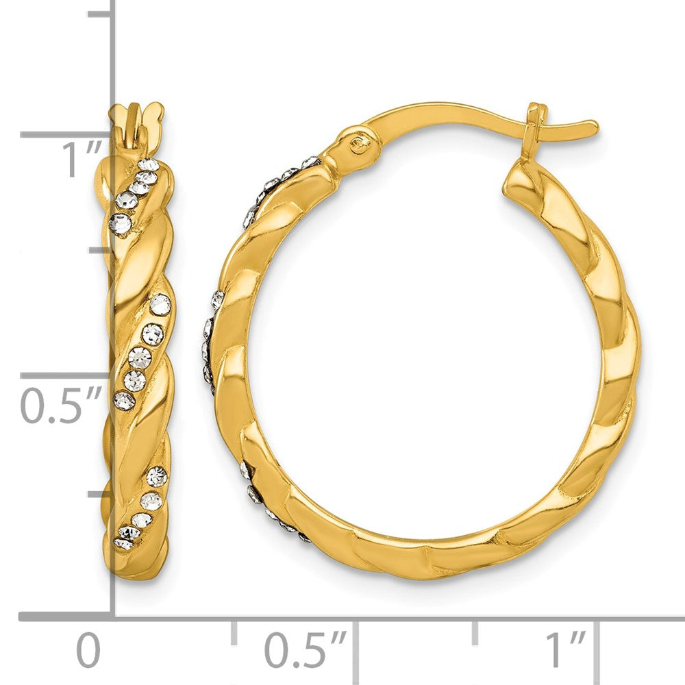 Sterling Silver Gold-tone Polished Twisted Glass Stones Round Hoop Earrings