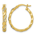 Sterling Silver Gold-tone Polished Twisted Glass Stones Round Hoop Earrings
