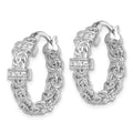 Sterling Silver RH-plated Polished CZ Byzantine Link Round Hoop Earrings