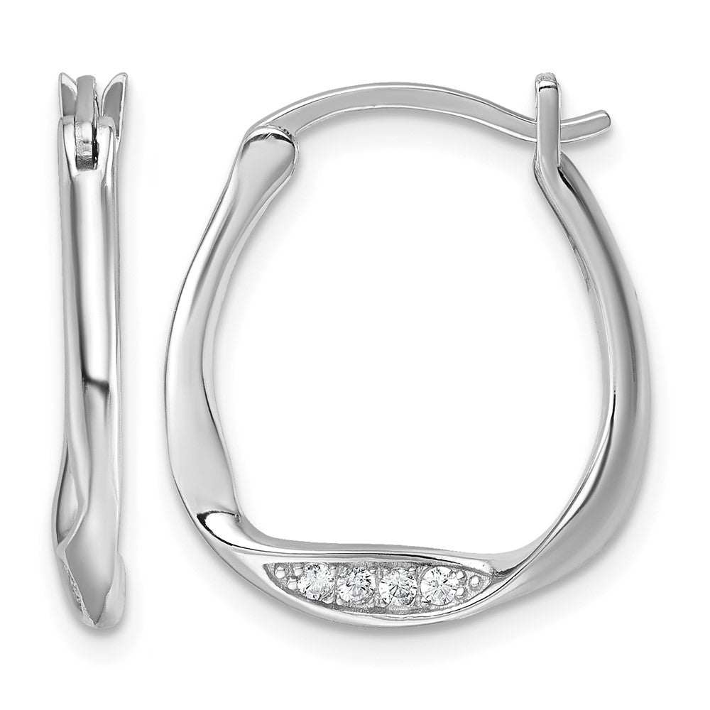 Sterling Silver Rhodium-plated CZ Polished Small Twist Hoop Earrings