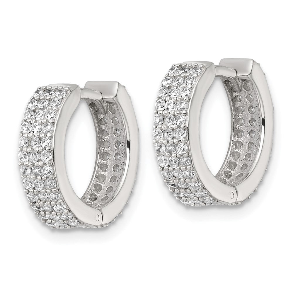 Sterling Silver Polished 4.5mm CZ Hinged Round Hoop Earrings