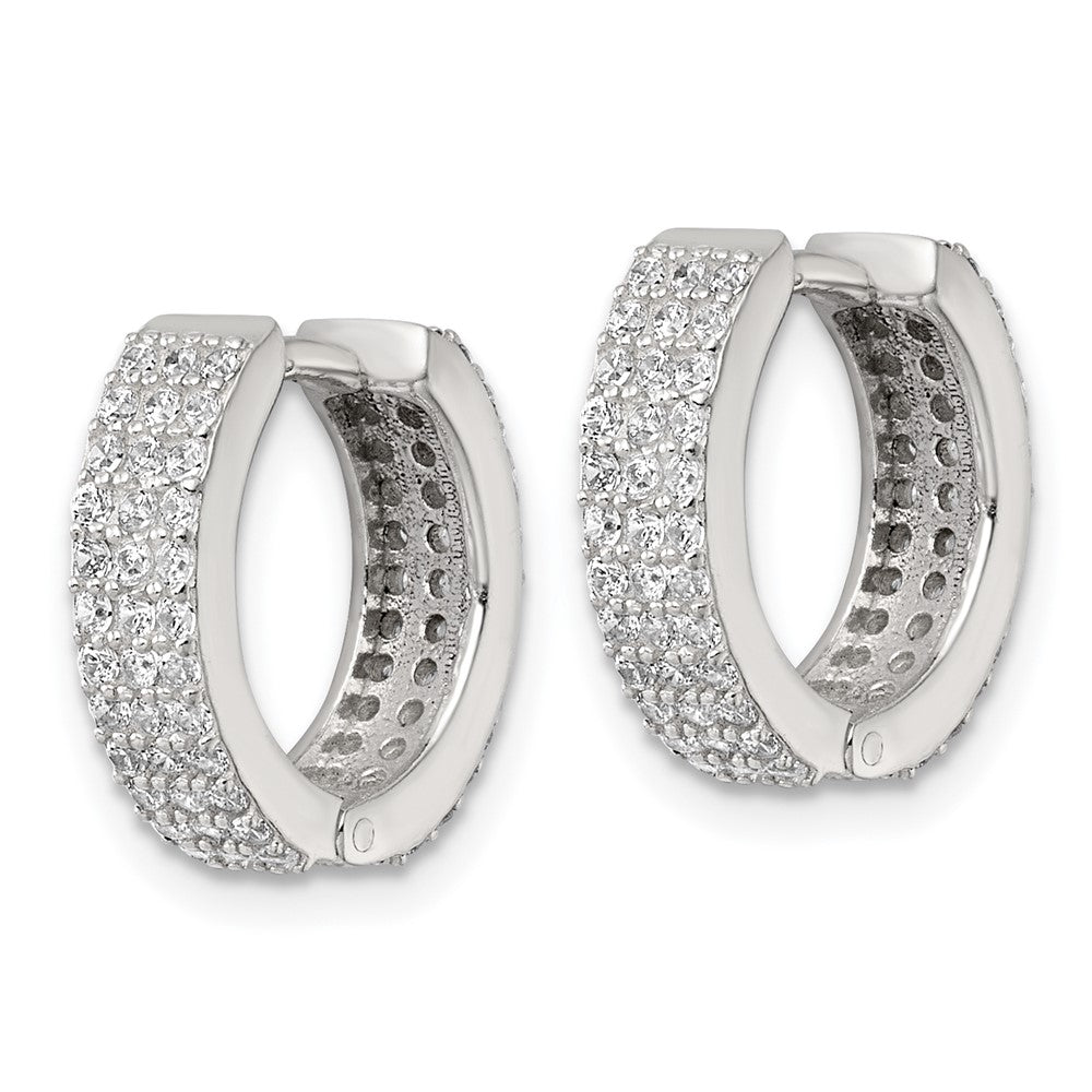 Sterling Silver Polished 4.5mm CZ Hinged Round Hoop Earrings