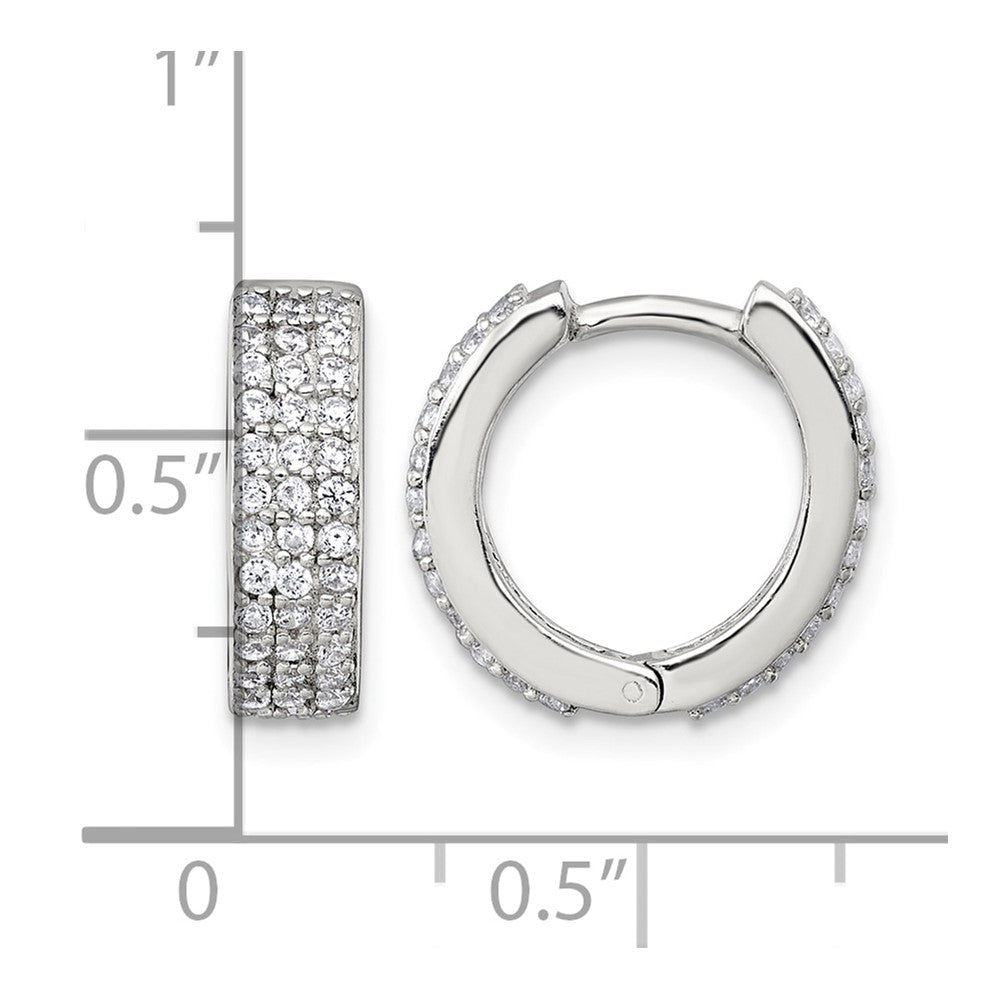 Sterling Silver Polished 4.5mm CZ Hinged Round Hoop Earrings