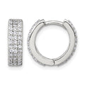 Sterling Silver Polished 4.5mm CZ Hinged Round Hoop Earrings