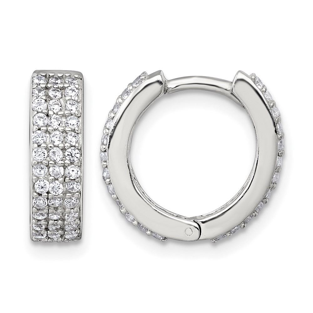 Sterling Silver Polished 4.5mm CZ Hinged Round Hoop Earrings