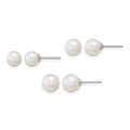 Sterling Silver Rhod 5-6mm/6-7mm/7-8mm FWC 3 pair Pearl Earring Set