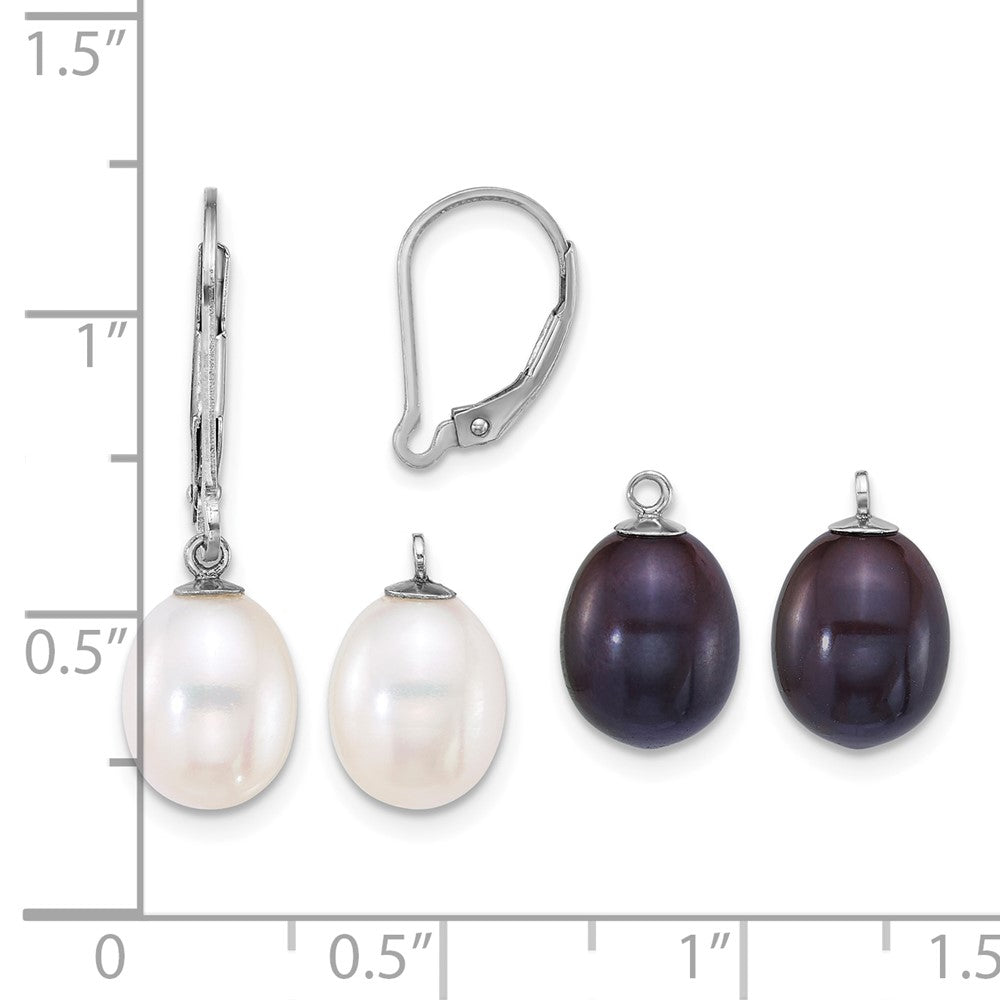 Sterling Silver Rhod 7-8mm FWC Pearl 2pc Enhancer and Leverback Earrings Se