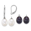 Sterling Silver Rhod 7-8mm FWC Pearl 2pc Enhancer and Leverback Earrings Se