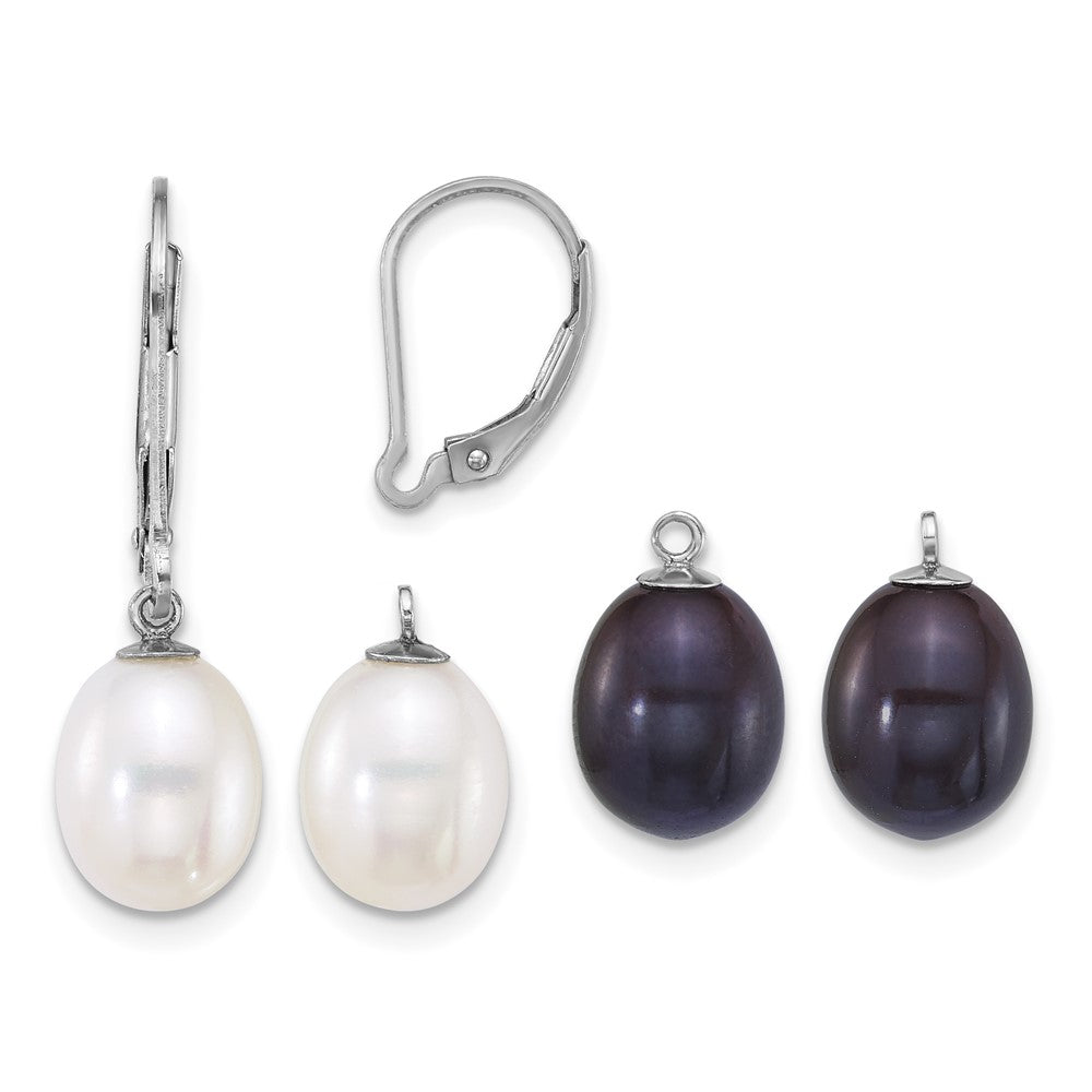 Sterling Silver Rhod 7-8mm FWC Pearl 2pc Enhancer and Leverback Earrings Se