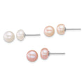 Sterling Silver Rh-plated 7-8mm MultiColor FWC Pearl Post Earring Set