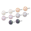 Sterling Silver Rh-plated 7-8mm Multicolor FWC Pearl 5 pair Earring Set