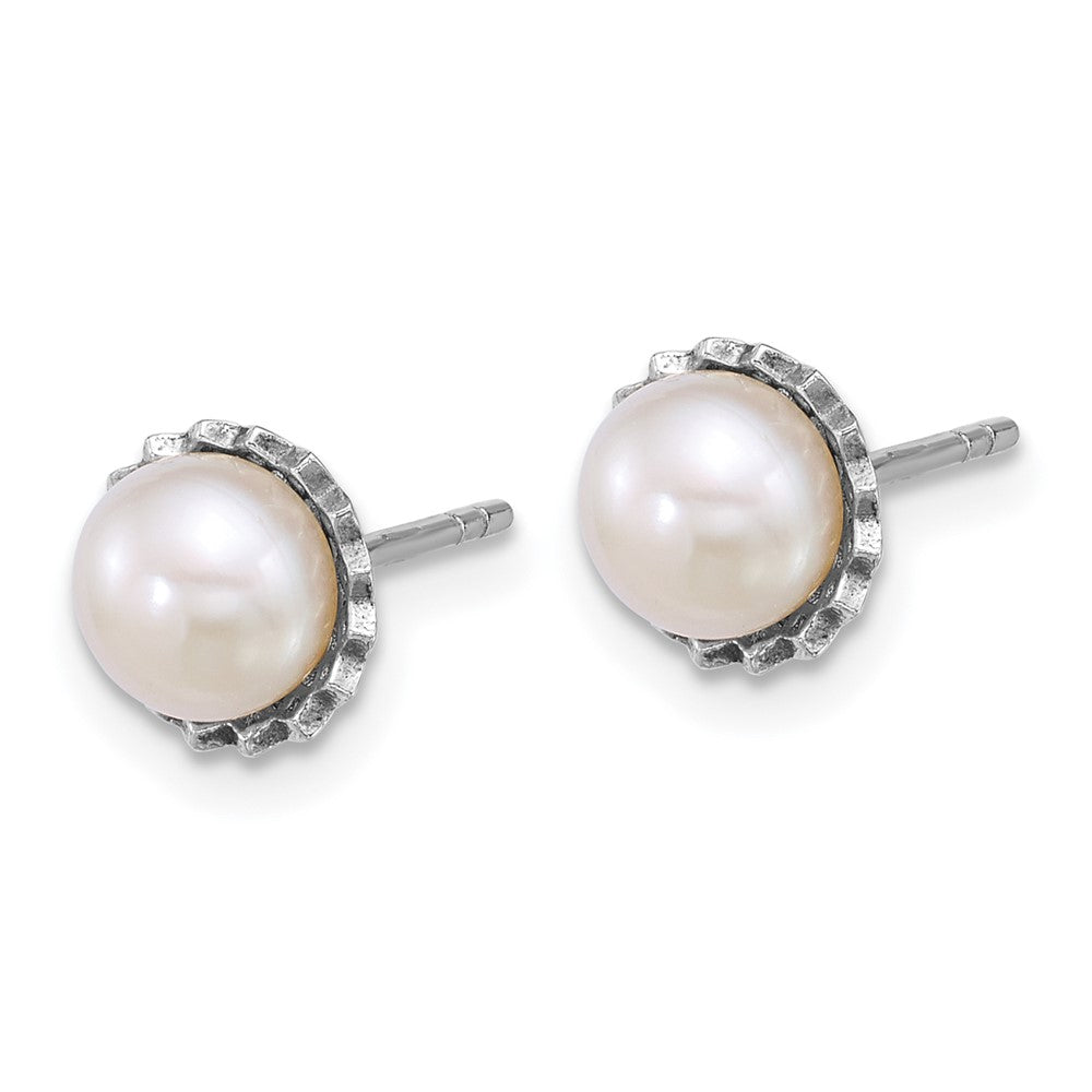 Sterling Silver Rh-plated 6-7mm Button White FWC Pearl Post Earrings