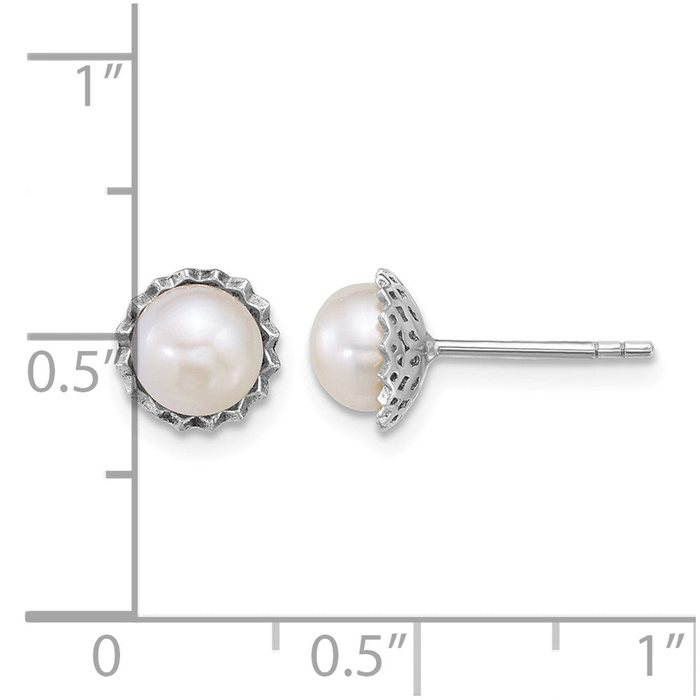 Sterling Silver Rh-plated 6-7mm Button White FWC Pearl Post Earrings