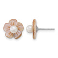 Sterling Silver Rh-plated 3-4mm Wht FWC/Pink MOP Flower Earrings