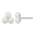 Sterling Silver Rhod-plated 5-6mm White FWC 3-Pearl Post Earrings