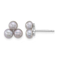 Sterling Silver Rhod-plated 5-6mm Grey FWC 3-Pearl Post Earrings