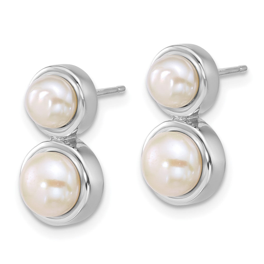 Sterling Silver Rh-plated 5-7mm Button FWC Pearl Post Earrings