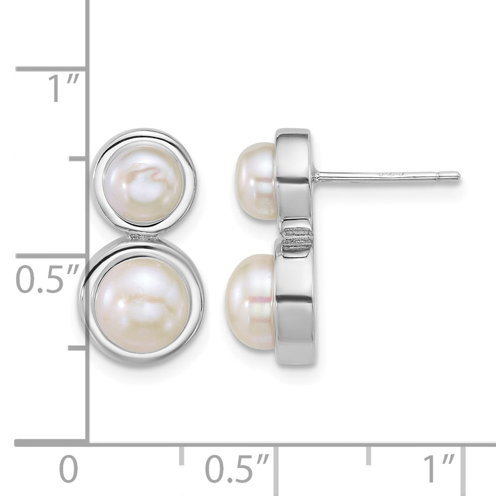 Sterling Silver Rh-plated 5-7mm Button FWC Pearl Post Earrings