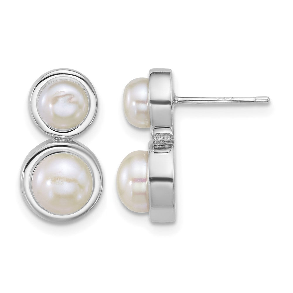 Sterling Silver Rh-plated 5-7mm Button FWC Pearl Post Earrings