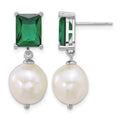 Sterling Silver Rhod 9-11mm FWC Pearl Green CZ Post Dangle Earrings