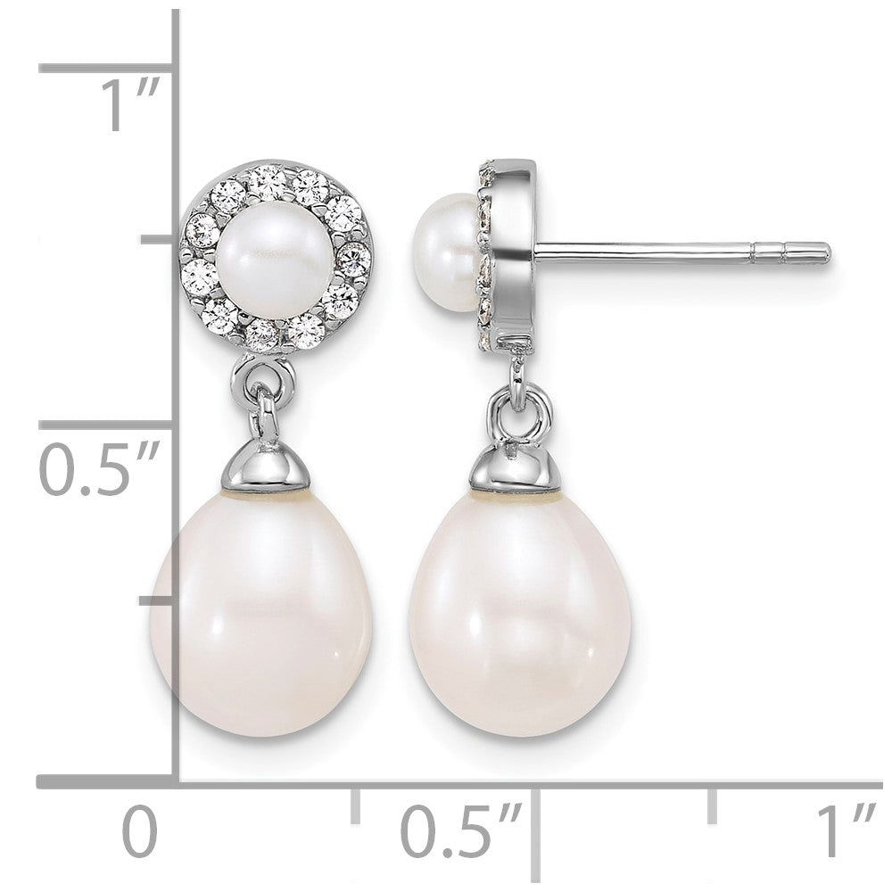 Sterling Silver Rh-plated 4-5mm/6-8mm FWC & CZ Post Dangle Earrings