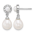 Sterling Silver Rh-plated 4-5mm/6-8mm FWC & CZ Post Dangle Earrings
