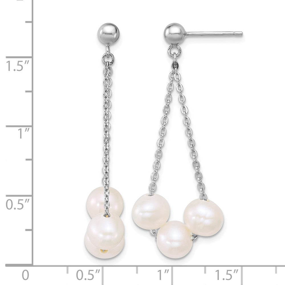 Sterling Silver Rh-plated 6-7mm FWC 3-Pearl Post Dangle Earrings