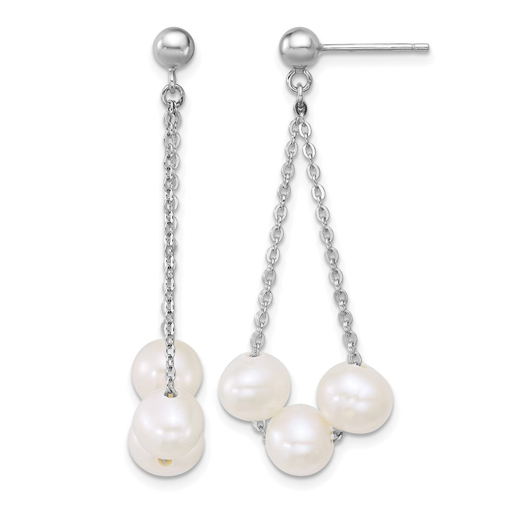 Sterling Silver Rh-plated 6-7mm FWC 3-Pearl Post Dangle Earrings