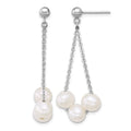 Sterling Silver Rh-plated 6-7mm FWC 3-Pearl Post Dangle Earrings