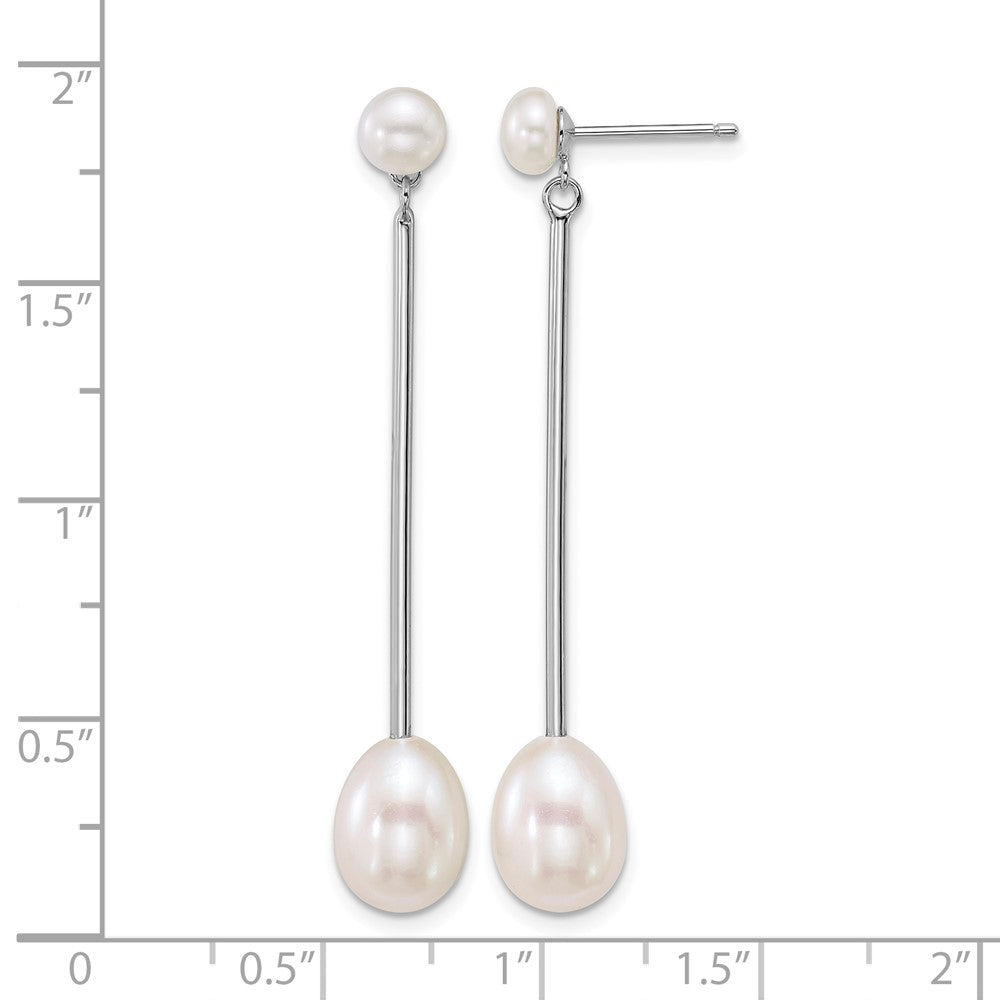 Sterling Silver Rhodium-plated FWC Pearl Post Dangle Earrings