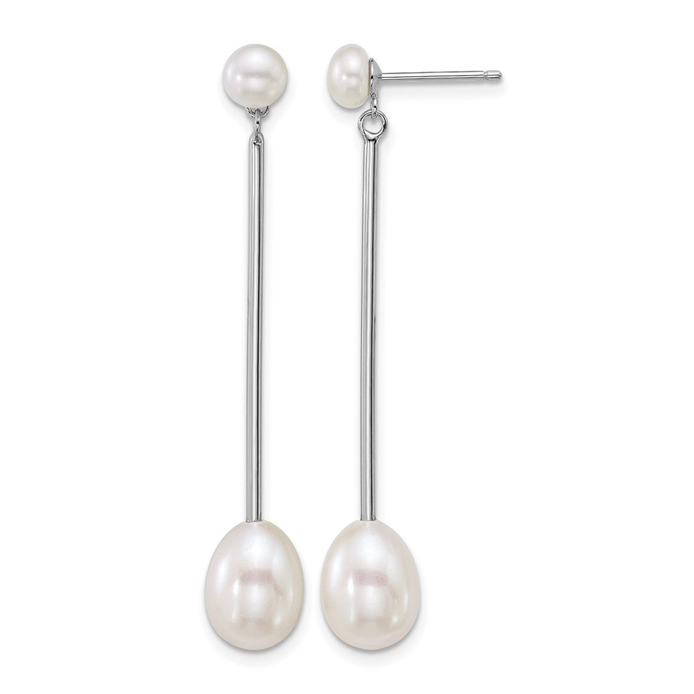 Sterling Silver Rhodium-plated FWC Pearl Post Dangle Earrings
