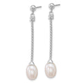 Sterling Silver Rh-plated 7-8mm Rice FWC Pearl Post Dangle Earrings