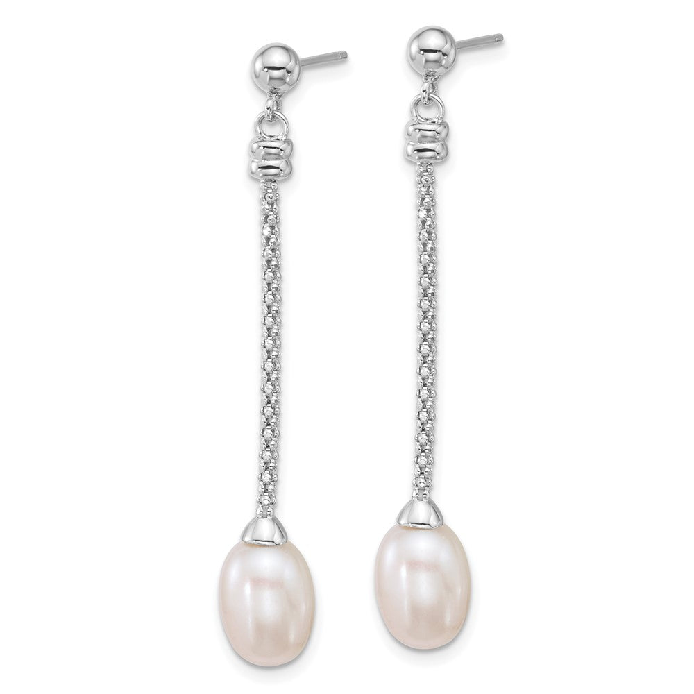 Sterling Silver Rh-plated 7-8mm Rice FWC Pearl Post Dangle Earrings