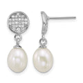 Sterling Silver Rhod 6-8mm Wht FWC Pearl/CZ Post Dangle Earrings