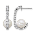 Sterling Silver Rhodium-plated CZ FWC Pearl J-Hoop Post Earrings