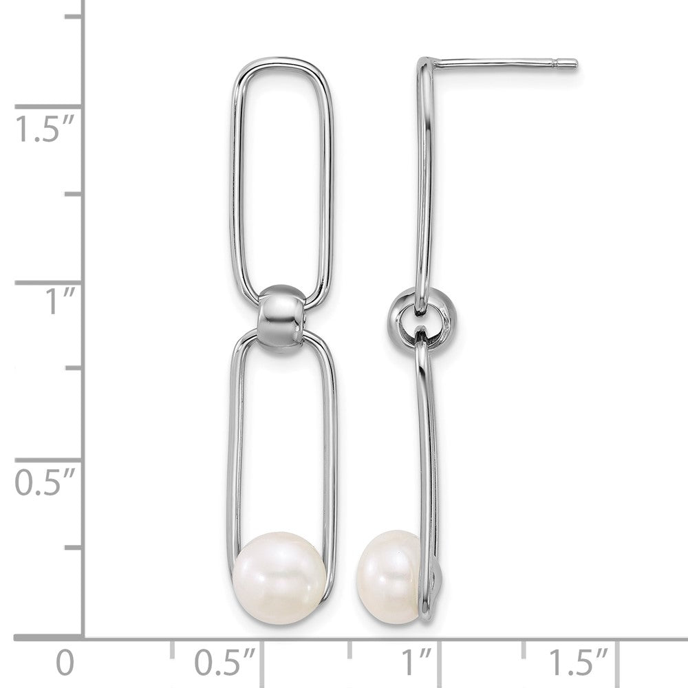 Sterling Silver Rh-plated 6-7mm FWC Pearl Link Post Dangle Earrings