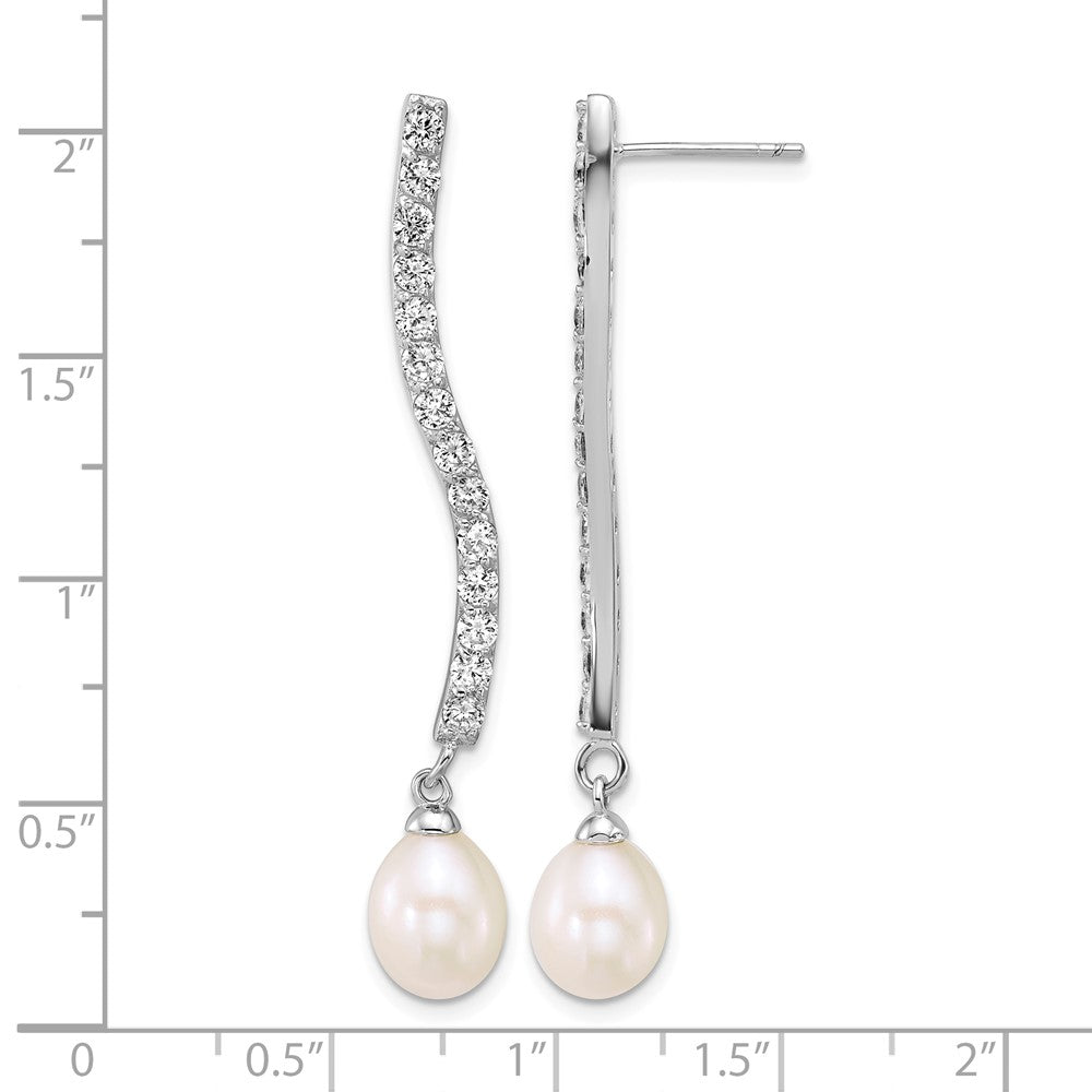 Sterling Silver Rh-plated 7-8mm Teardrop Wht FWC/CZ Dangle Earrings