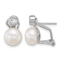 Sterling Silver Rh-plated 8-9mm FWC Pearl/CZ Omega Back Earrings