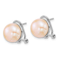 Sterling Silver Rh-plat 11-12mm Button Pink FWC Omega Back Earrings