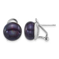 Sterling Silver Rh-plated 11-12mm Blk FWC Pearl Omega Back Earrings