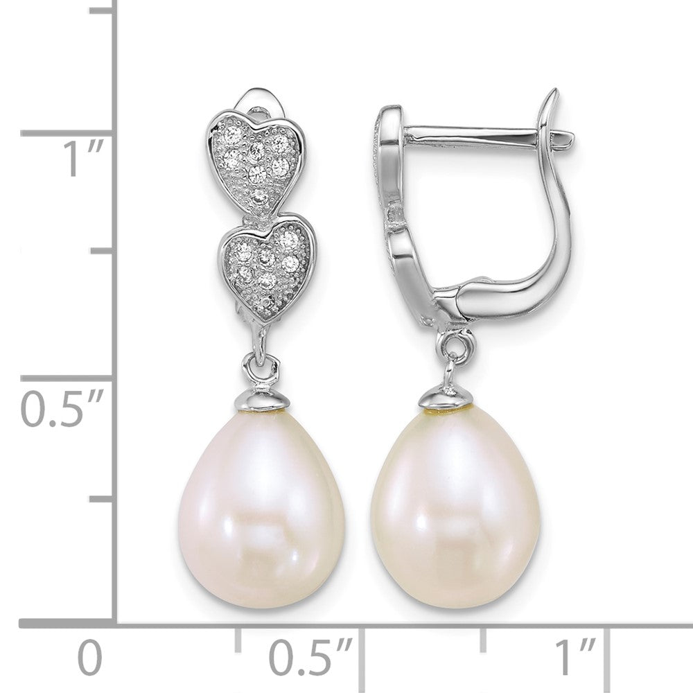Sterling Silver Rhod 7-9mm Teardrop FWC Pearl CZ Dangle Earrings