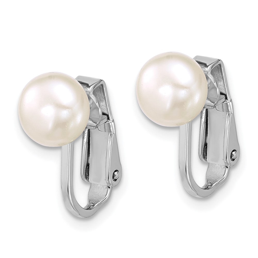 Sterling Silver Rh-plated 7-8mm FWC Pearl Non Pierced Earrings