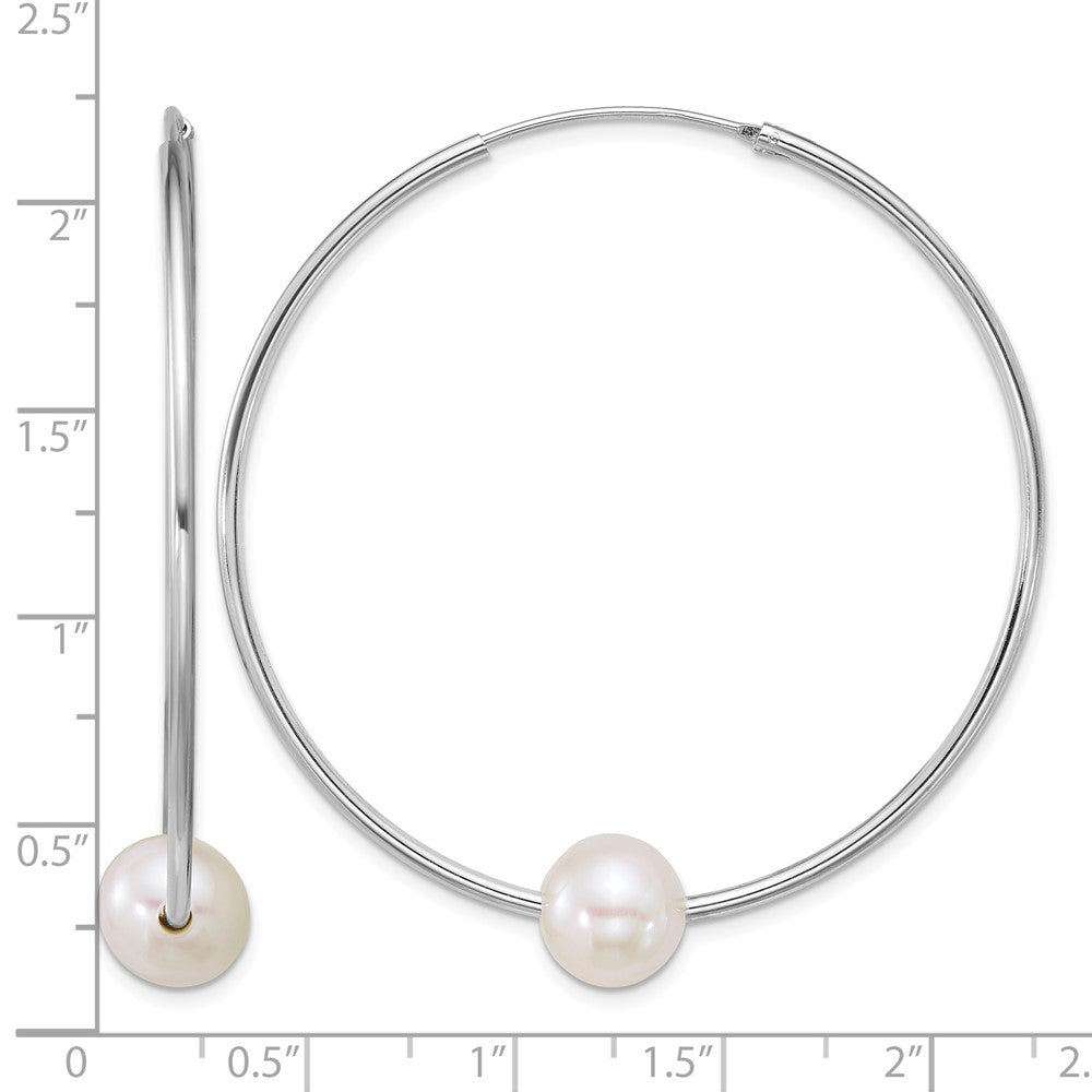 Sterling Silver Rh-pltd 8-9mm Semi-Rnd FWC Pearl Hoop Earrings